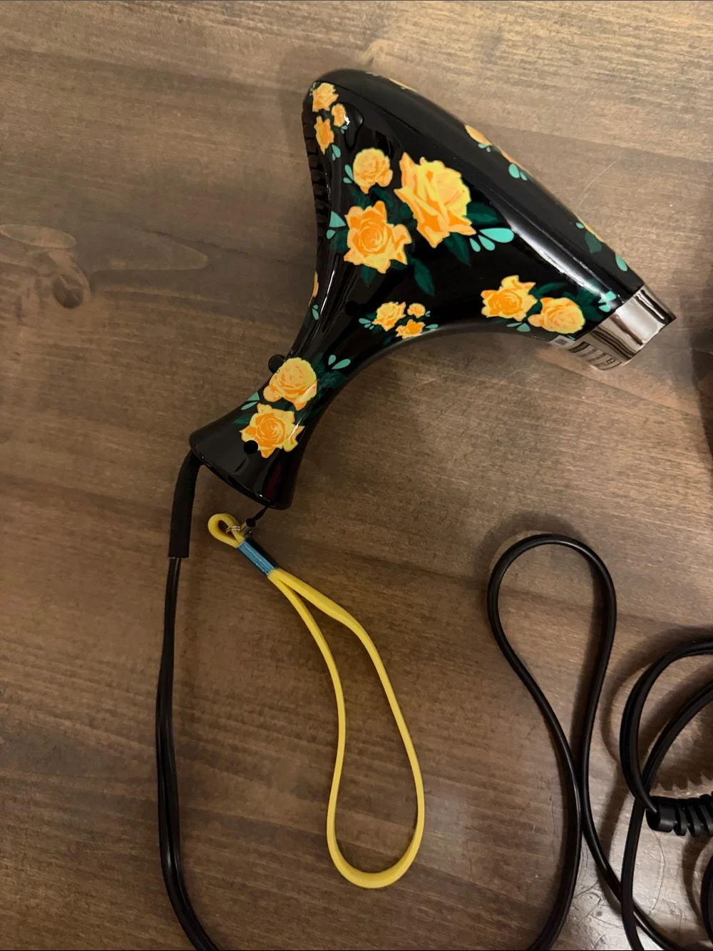 Mini Vintage Style Hair Dryer with Black Carry Case - Black/Yellow Floral